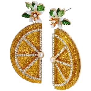 🍋Betsey Lemon Drop Slice Floral Citrus Statement Glittery Earrings
